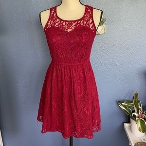 Burgundy laced smart dress - small